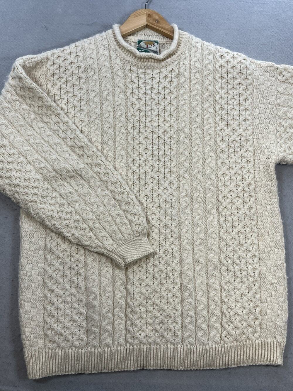 Gaflarra Mens S-L Irish Aran Sweater 50% Alpaca Wool Cable Knit Made in Ireland